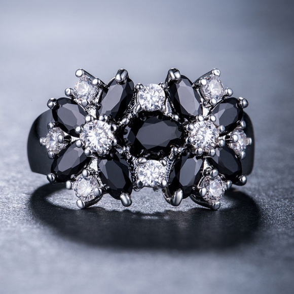 925 Silver Ring Black Sapphire Women New - Picture 2 of 8